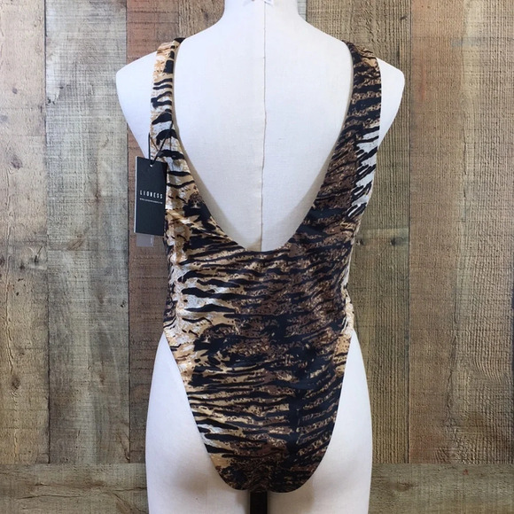 Lioness Swimsuit Womens XXL 12 Brown Black The Electra One‎ Piece Tiger Print - Picture 8 of 15